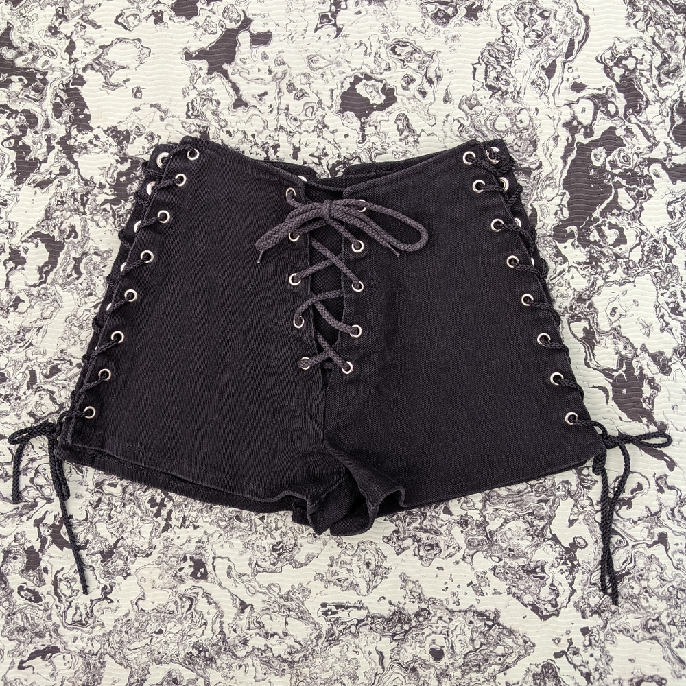 Vintage Highwaist Denim Corset Style Lace Up Shorts